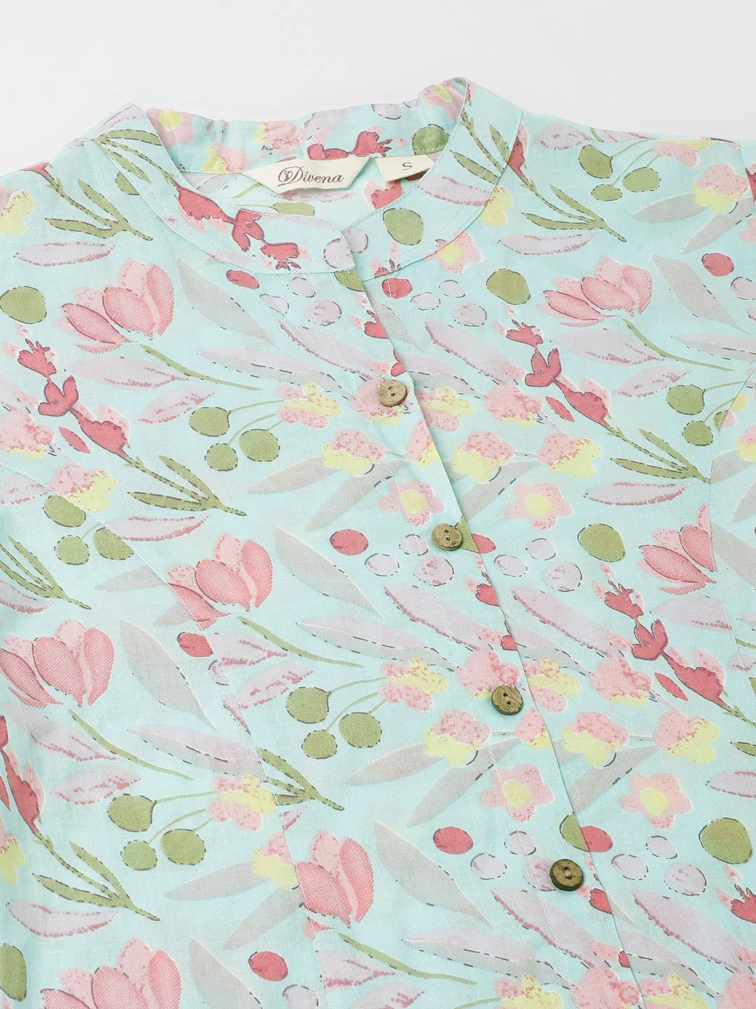 Jashvi Sky Blue Printed Cotton Regular Fit Top