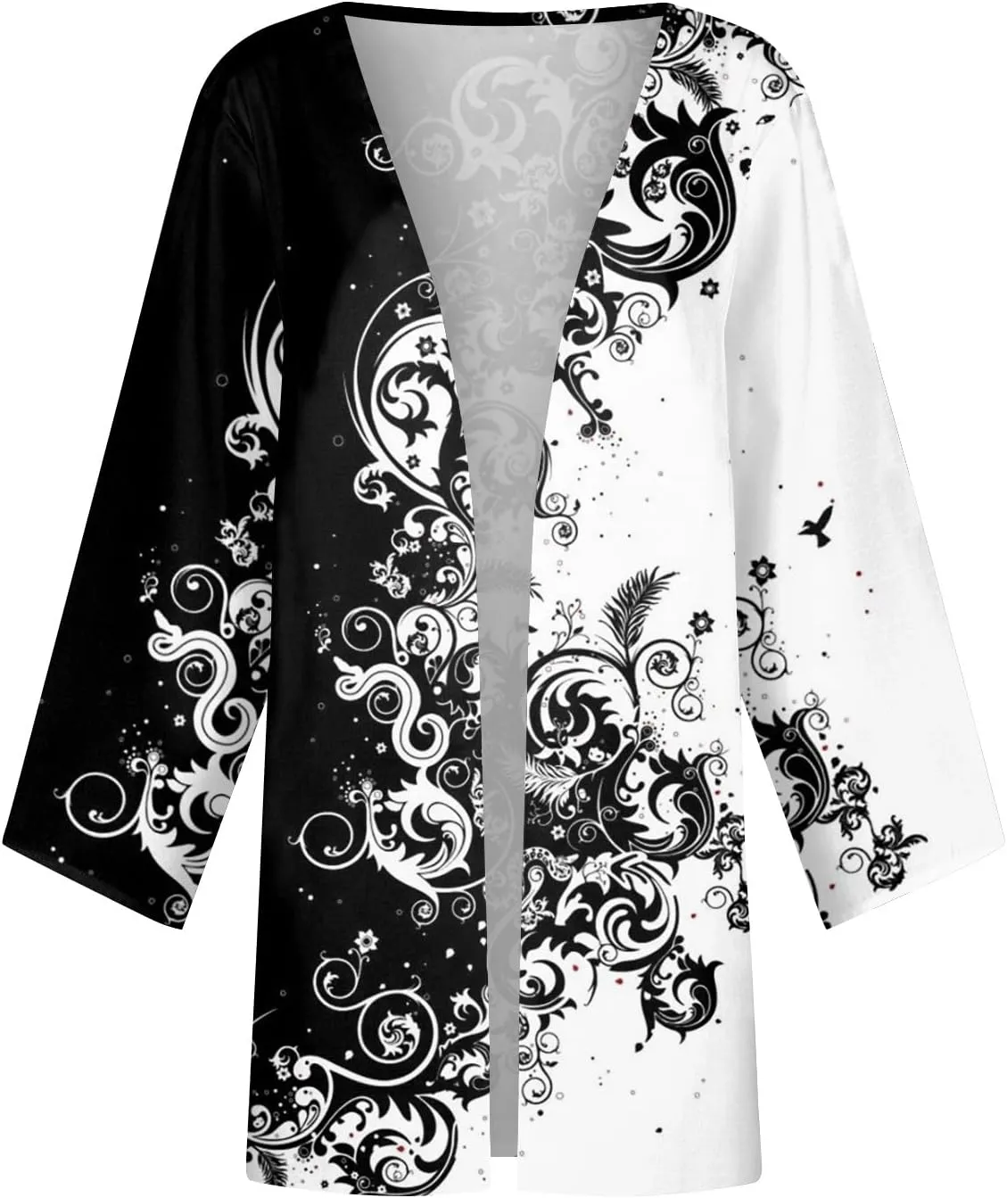 Kimonos for Women Casual 3/4 Sleeve Print Dressy Jacket Trendy Flowy Casual Loose Resort Wear Open Front Cardigan