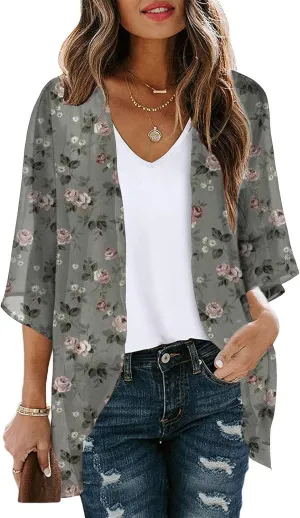 Kimonos for Women Lightweight Casual Dressy Boho Tops Summer Floral Hawaiian Shirts Beach Cover Ups Resort Wear