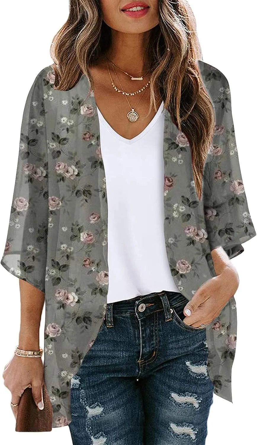 Kimonos for Women Lightweight Casual Dressy Boho Tops Summer Floral Hawaiian Shirts Beach Cover Ups Resort Wear