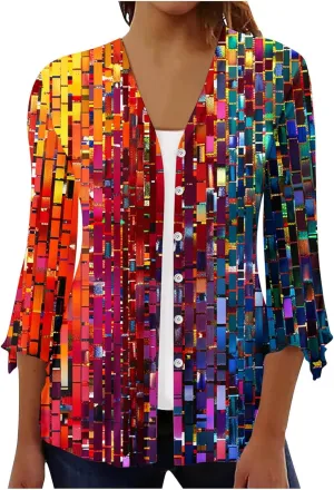Kimonos for Women Lightweight Loose Beach Cover Ups 3/4 Puff Sleeve Boho Floral Print Shirt Resort Wear Summer Tops