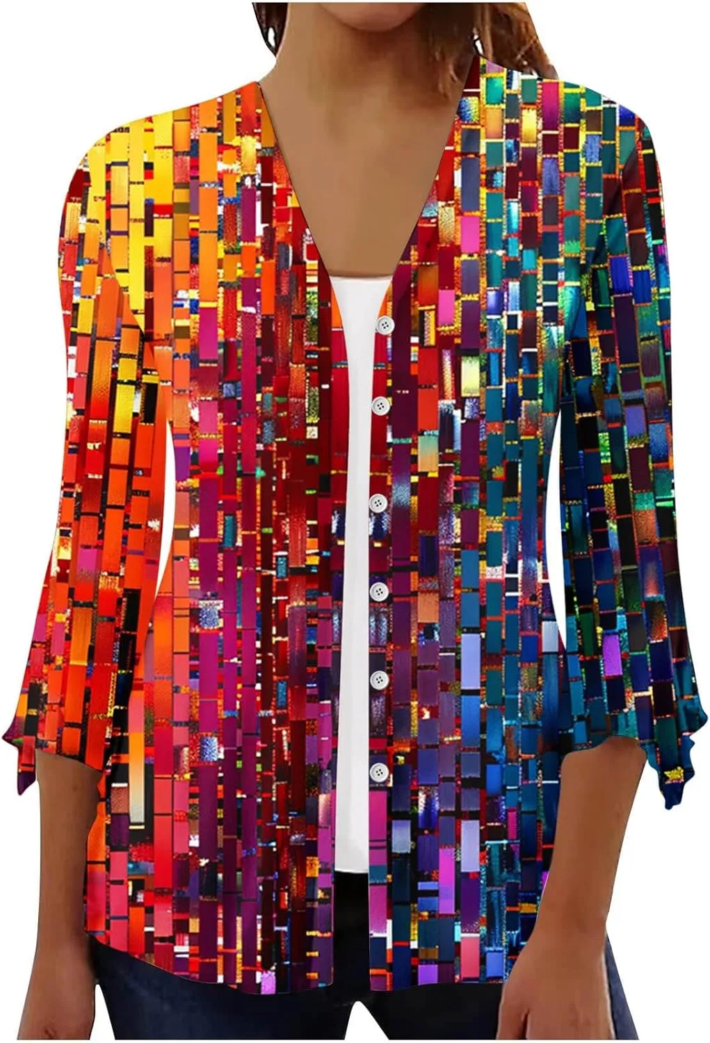 Kimonos for Women Lightweight Loose Beach Cover Ups 3/4 Puff Sleeve Boho Floral Print Shirt Resort Wear Summer Tops