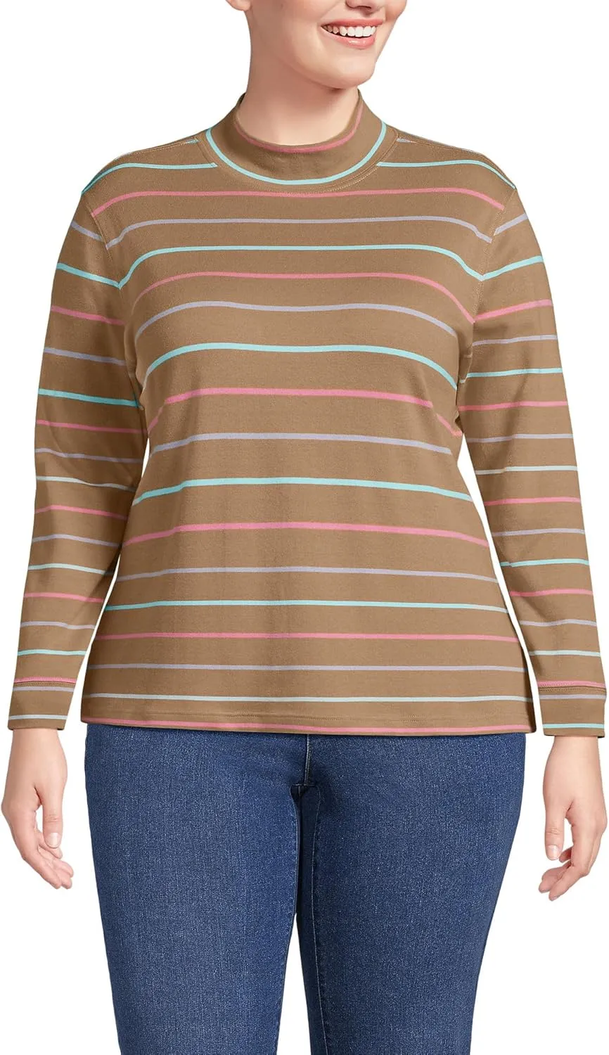 Lands' End Women's Relaxed Cotton Long Sleeve Mock Turtleneck Shirt