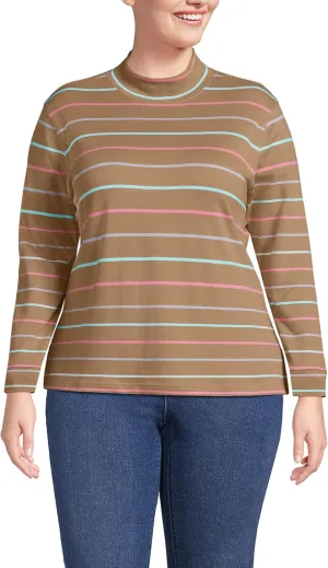Lands' End Women's Relaxed Cotton Long Sleeve Mock Turtleneck Shirt
