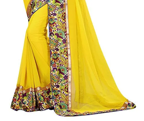 Livie Women's Georgette Sarees Party Wear/Fancy Georgette Sarees/Printed Georgette Sarees - Pineapple Yellow