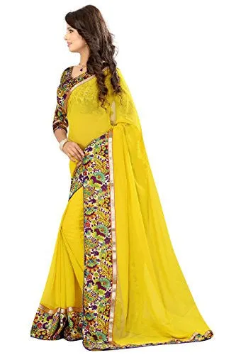 Livie Women's Georgette Sarees Party Wear/Fancy Georgette Sarees/Printed Georgette Sarees - Pineapple Yellow