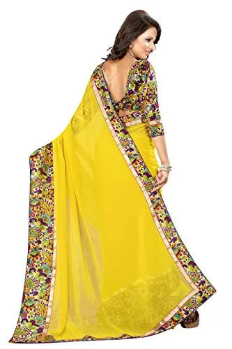 Livie Women's Georgette Sarees Party Wear/Fancy Georgette Sarees/Printed Georgette Sarees - Pineapple Yellow