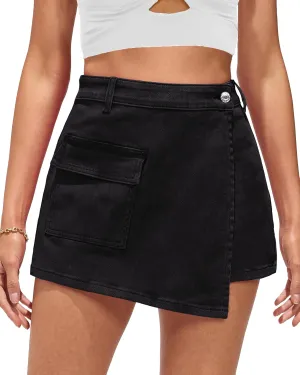 luvamia Denim Skorts for Woman Cargo Faux Wrap Jean Skort Skirts Stretchy High Waisted Skirt Shorts Country Concert Wear