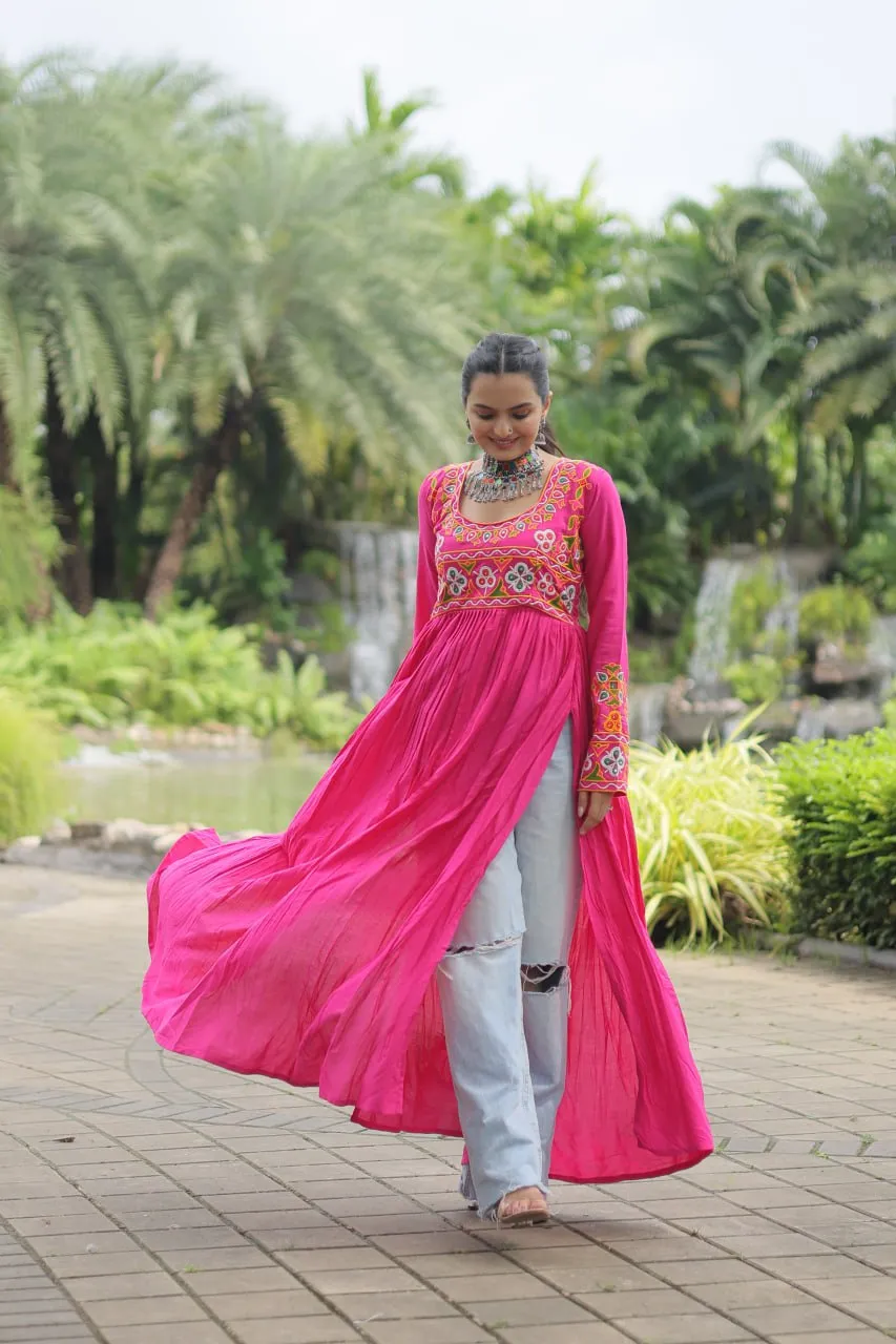 Magenta Designer Printed  Kurti