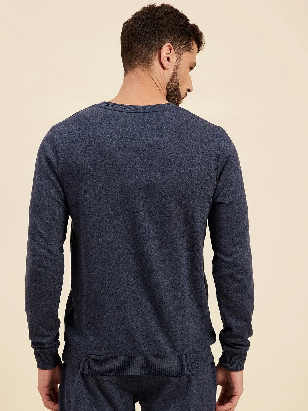 Men's Blue Melange Skull Print Sweatshirt - LYUSH-MASCLN