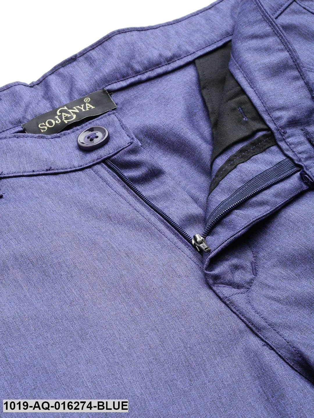 Men's Cotton Blend Royal Blue Formal Trousers - Sojanya
