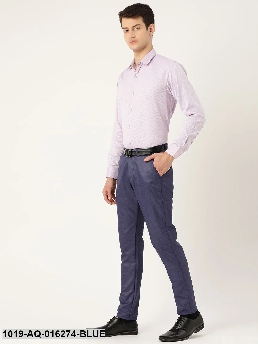Men's Cotton Blend Royal Blue Formal Trousers - Sojanya