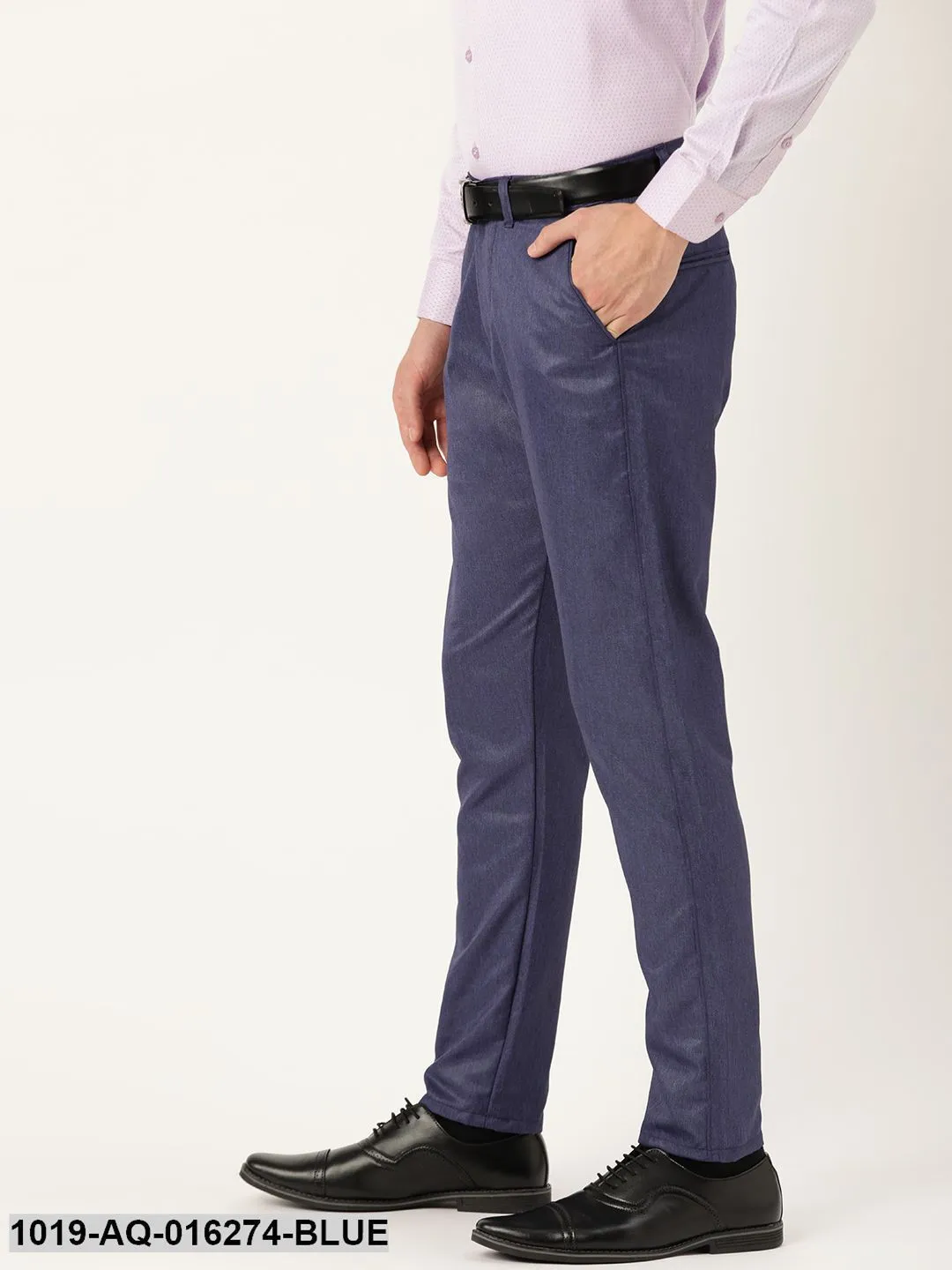 Men's Cotton Blend Royal Blue Formal Trousers - Sojanya