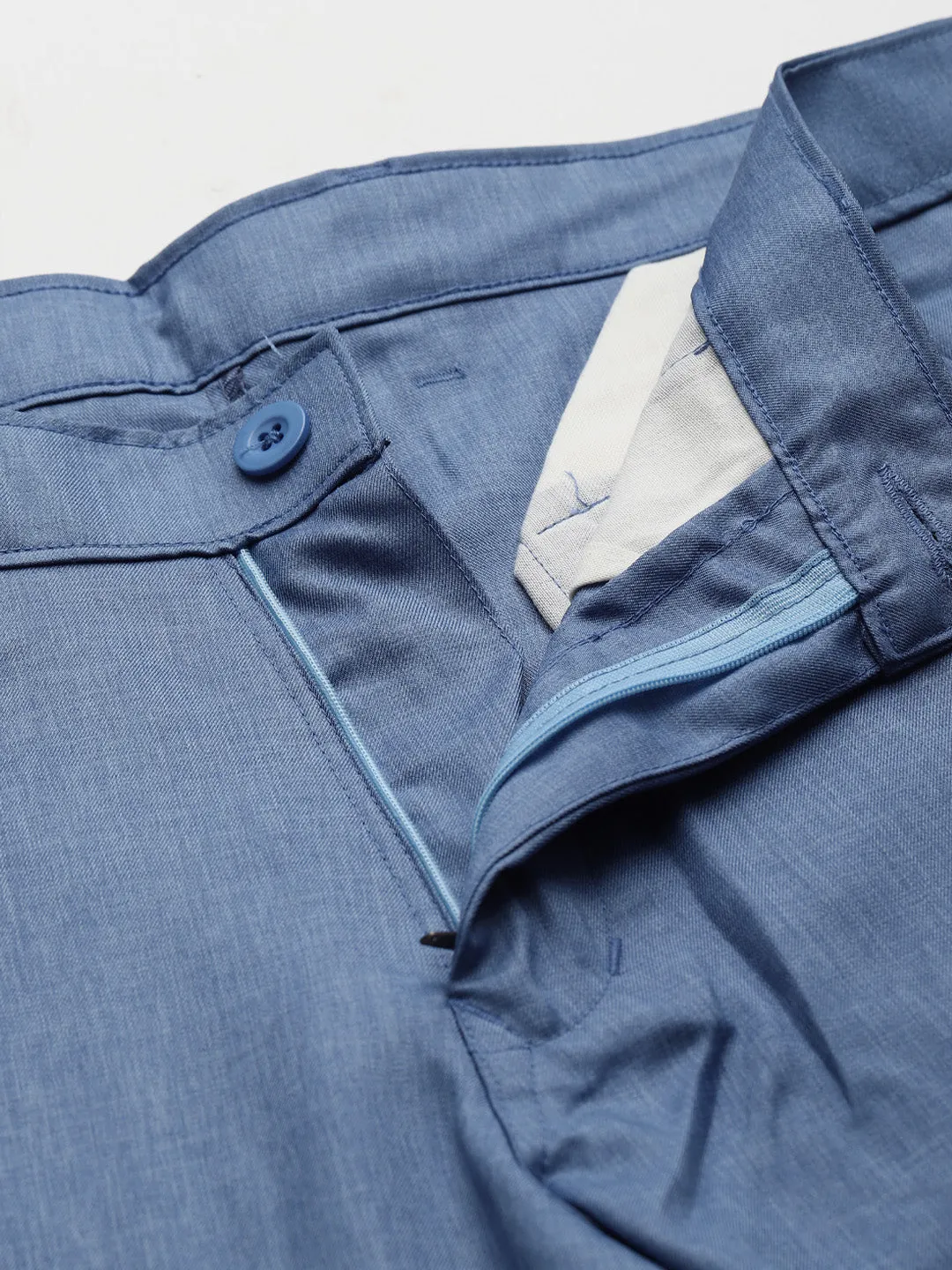 Men's Cotton Blend Sky Blue Solid Trouser - Sojanya
