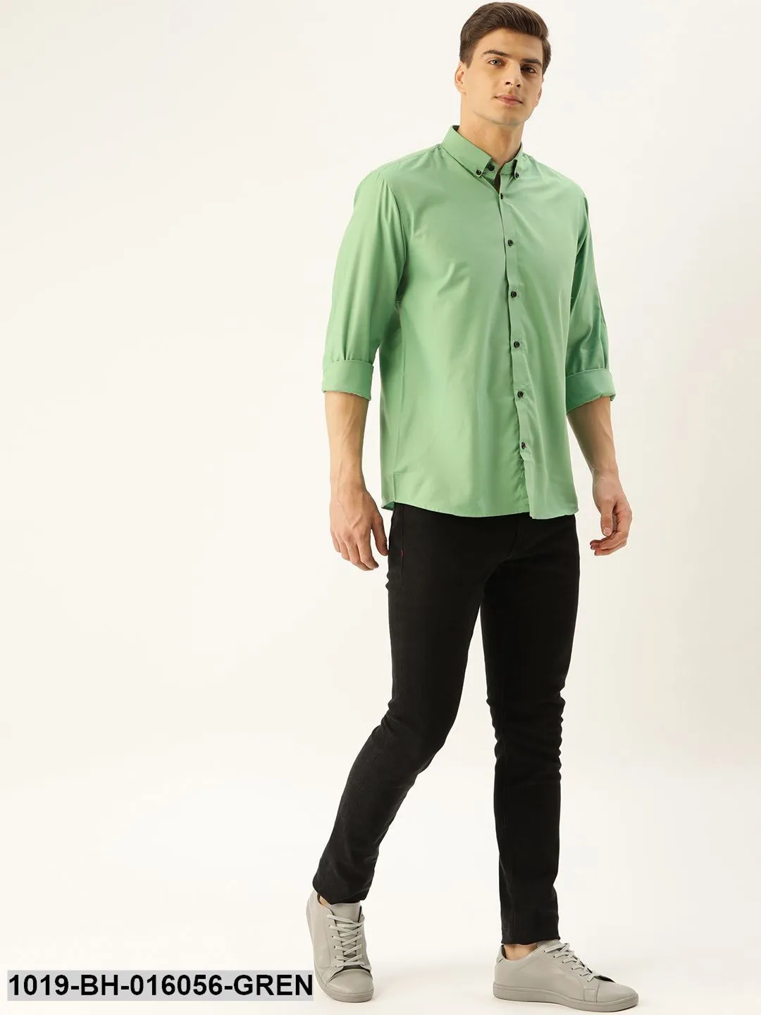 Men's Cotton Green Casual Shirt - Sojanya