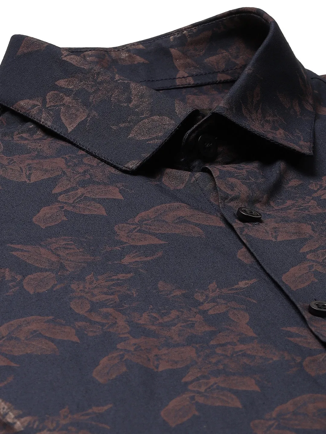 Mens Cotton Navy Blue & Peach Printed Formal Shirt - Sojanya