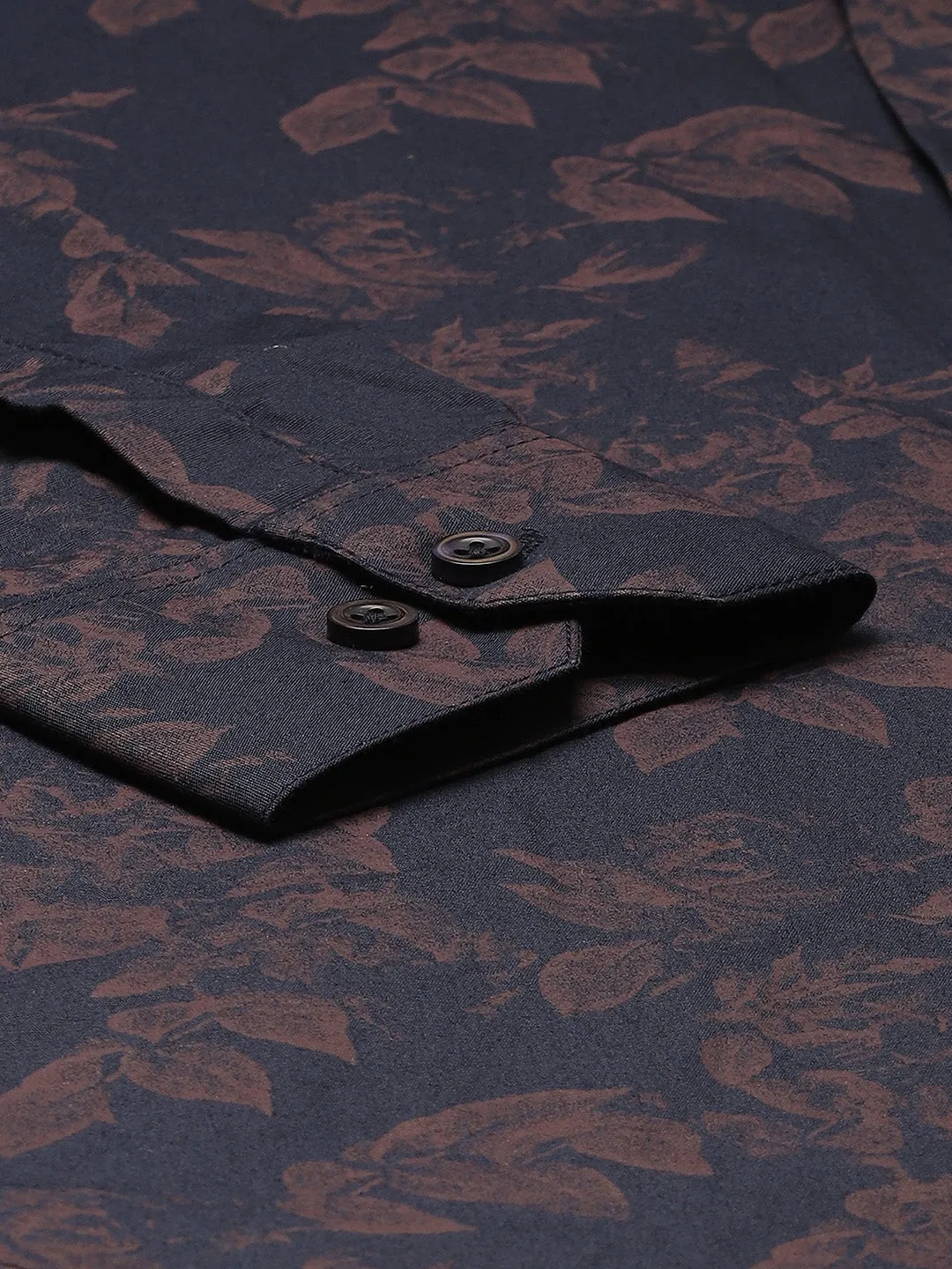 Mens Cotton Navy Blue & Peach Printed Formal Shirt - Sojanya