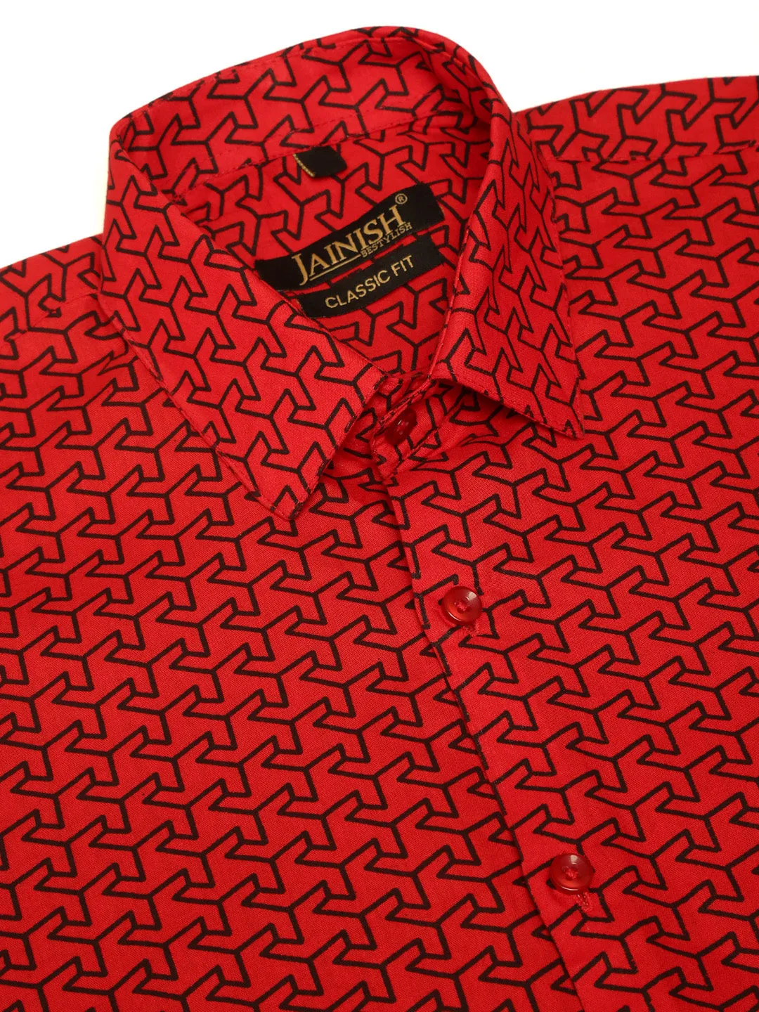 Men's  Cotton Printed Formal Shirts ( SF 821Red ) - Jainish