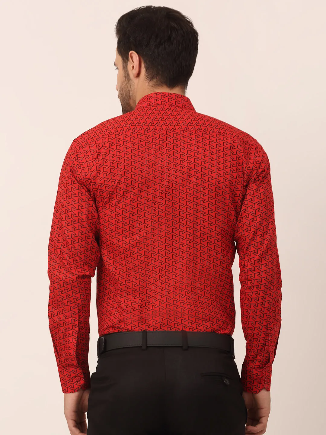 Men's  Cotton Printed Formal Shirts ( SF 821Red ) - Jainish
