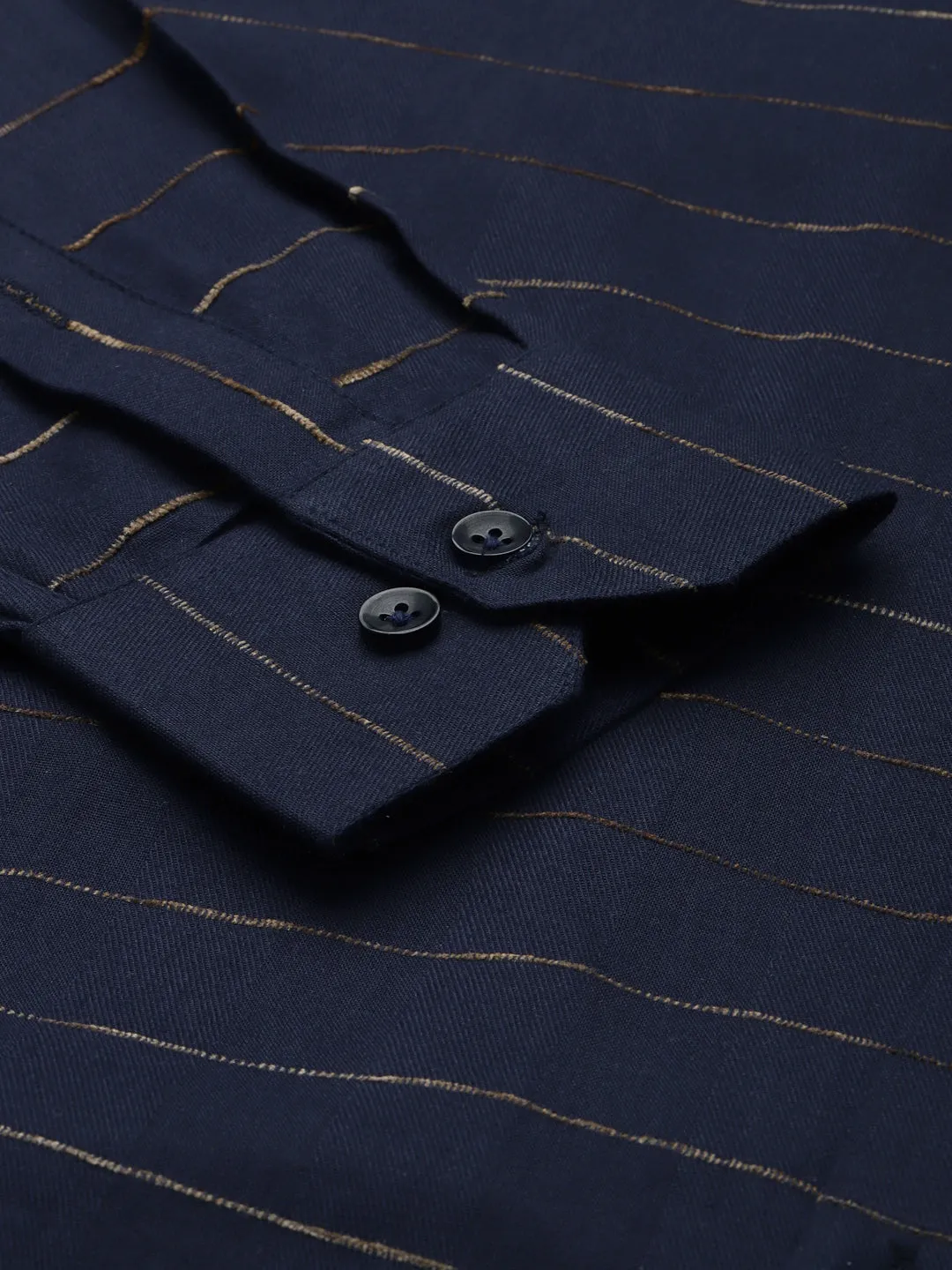 Men's Formal Cotton Horizontal Striped Shirt ( SF 790Navy ) - Jainish