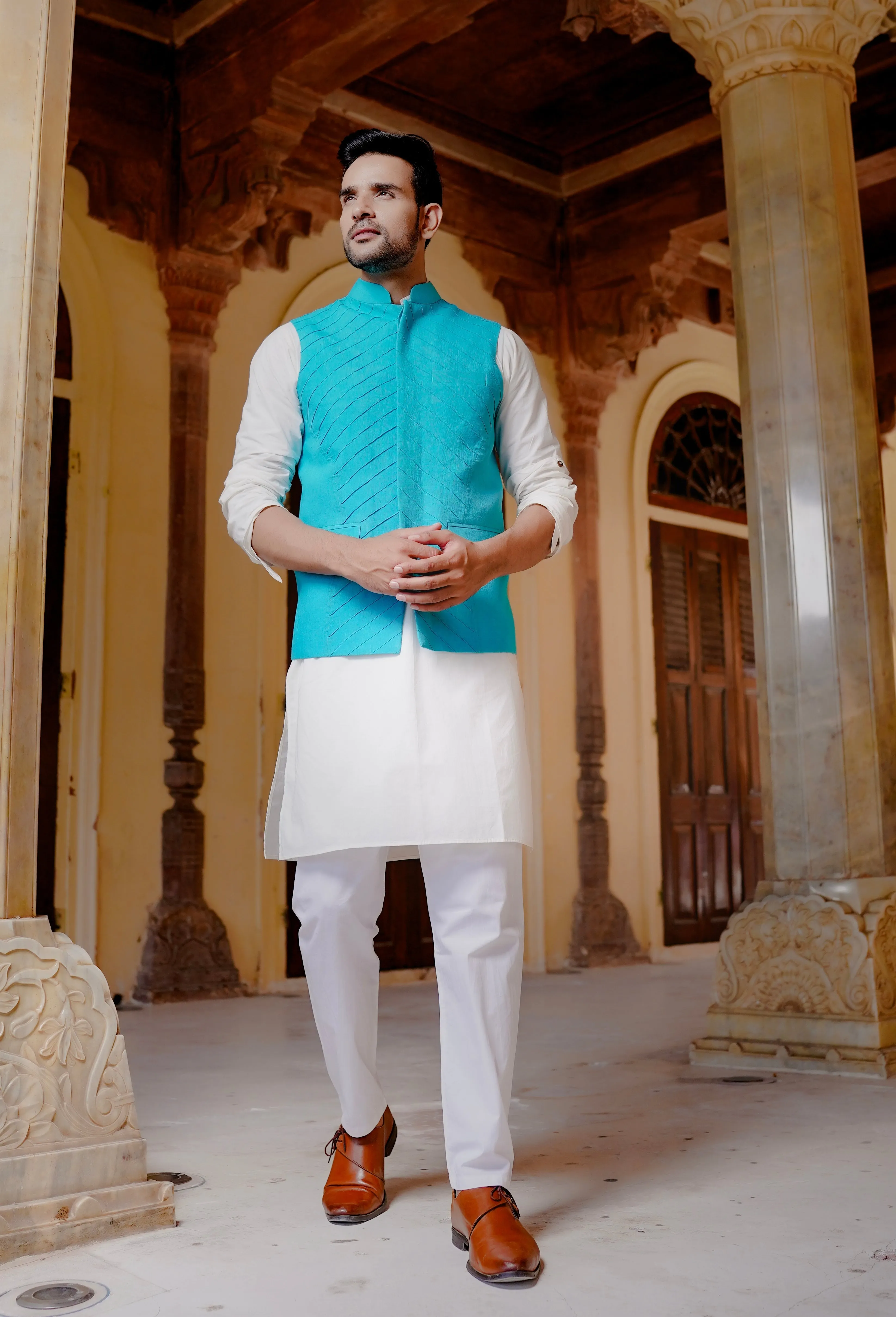 Men's Pure Linen Pintuck Jacket - Hatheli