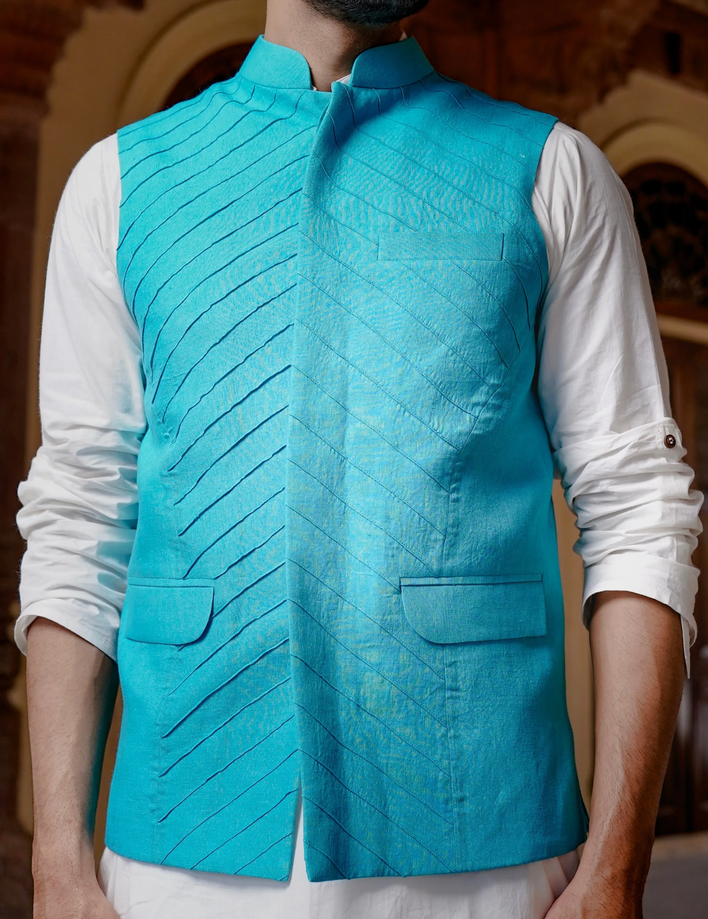 Men's Pure Linen Pintuck Jacket - Hatheli