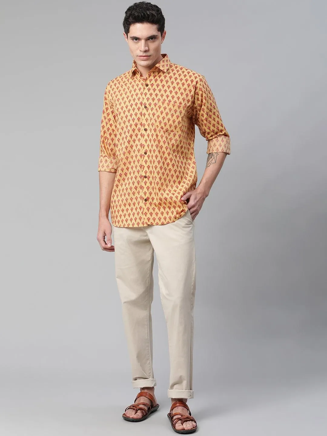 Millennial Men Mustard & Pink Cotton  Full Sleeve  Shirt for Men-MMF0289