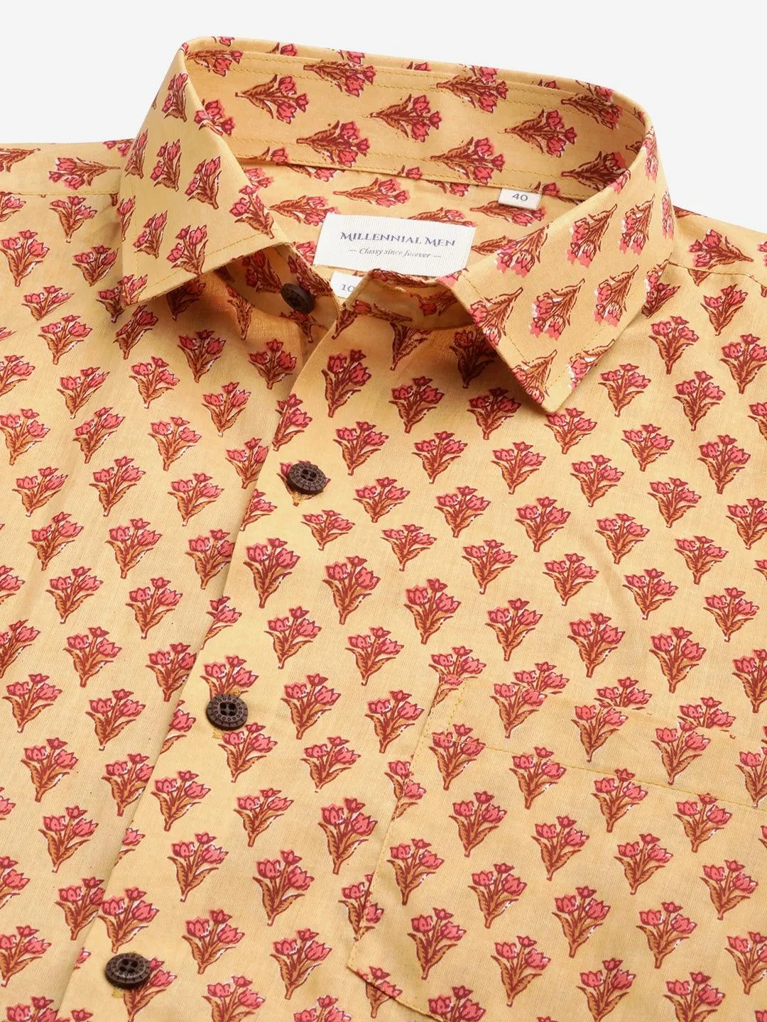 Millennial Men Mustard & Pink Cotton  Full Sleeve  Shirt for Men-MMF0289