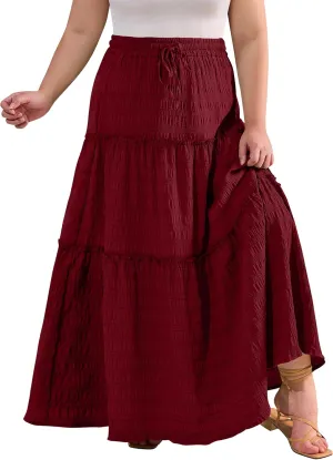 Othyroce Womens Plus Size Casual High Waist Tie Paisley Floral Print Long Maxi Skirt L-4X