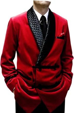 Pinkcityart Men's Smoking Quilted Jacket Red Velvet Blazer Hosting Evening Dinner Party Wear Coat Blazers (XL)