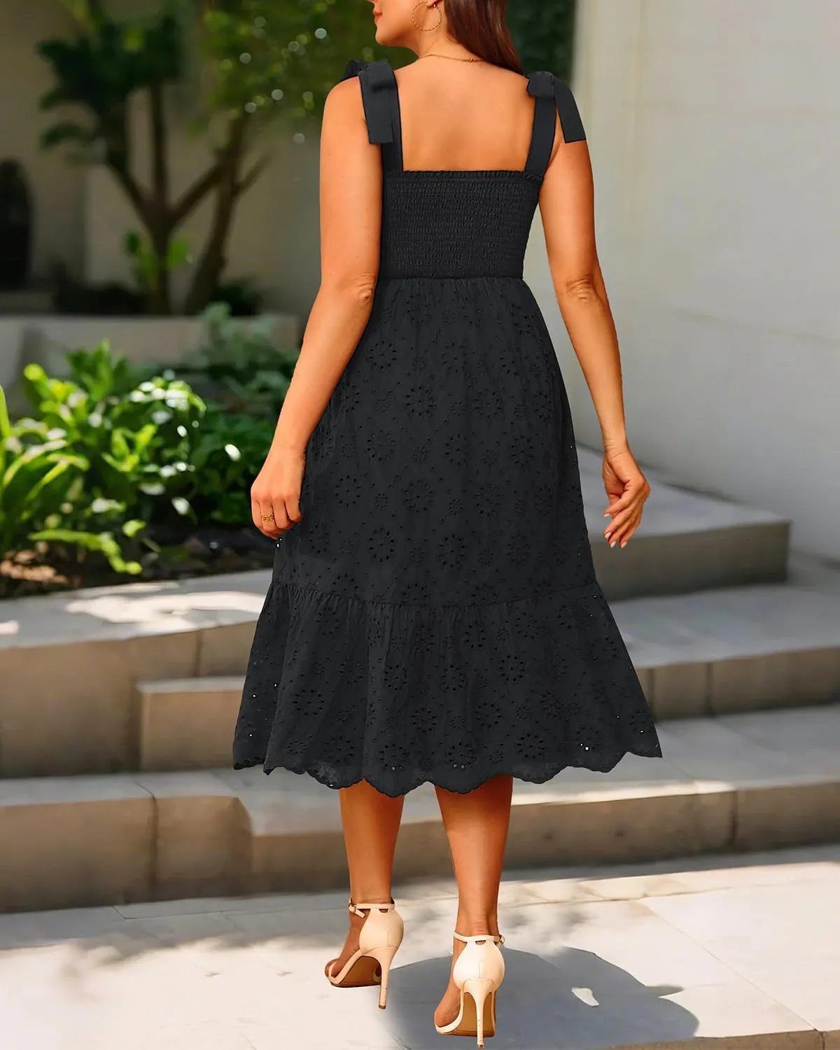 Plus Size Summer Dress 2025 - Sun Boho Casual Beach Spaghetti Strap Eyelet Midi Sundress