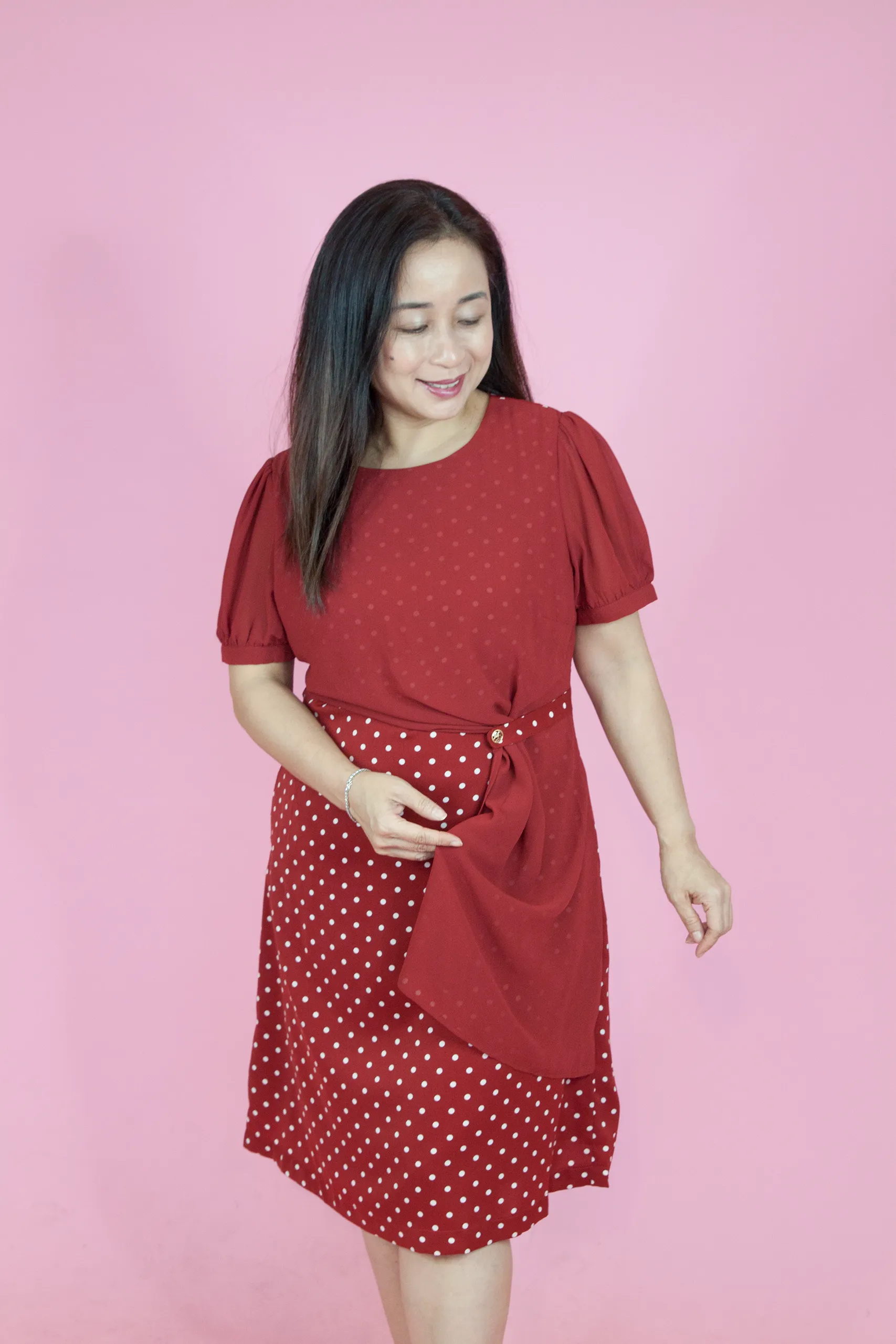 Polka Print Puff Sleeve Dress
