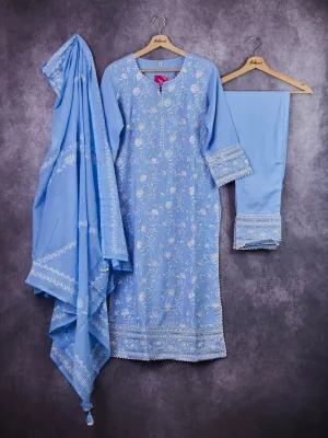 Powder Blue Kurta, Pant and Dupatta Set