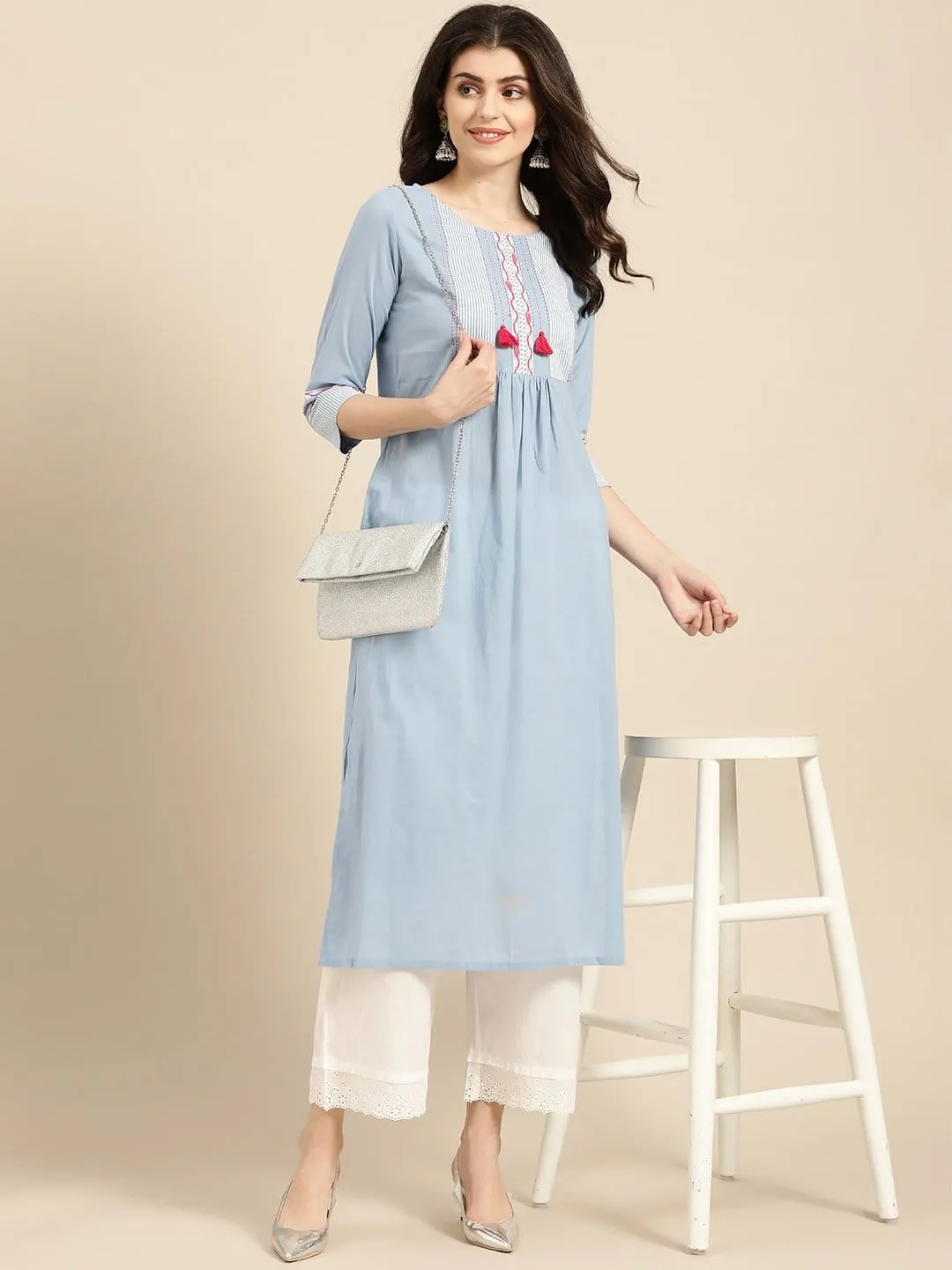 Powder Blue Straight Kurta