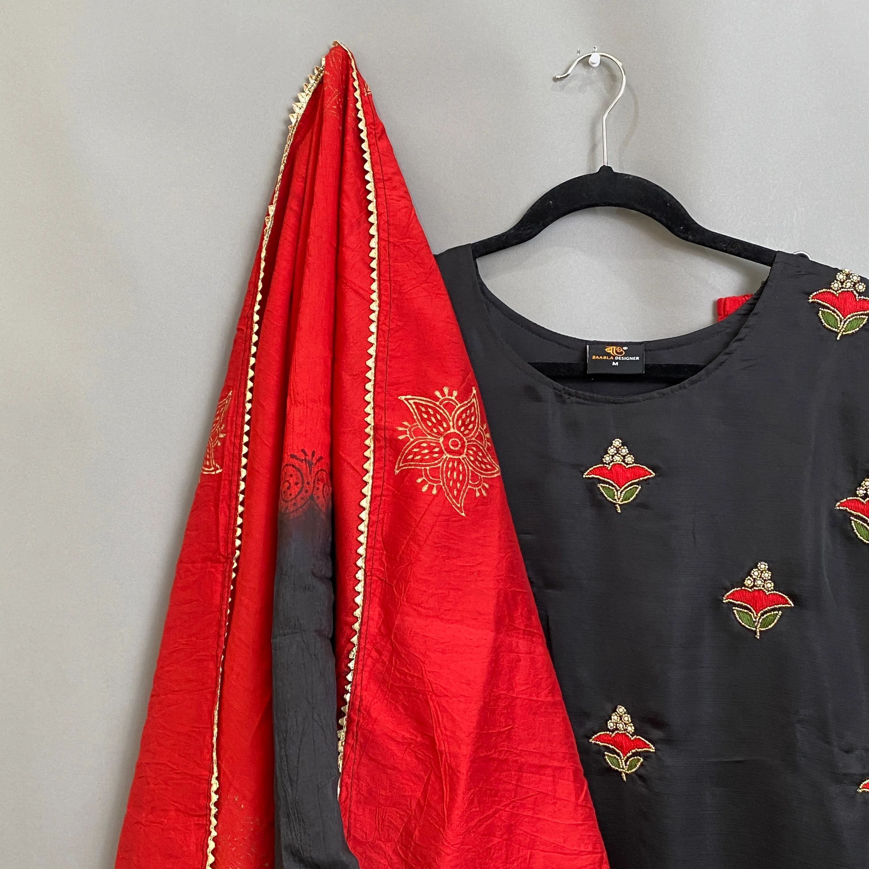 Red & Black Kurta, Pants & Dupatta set