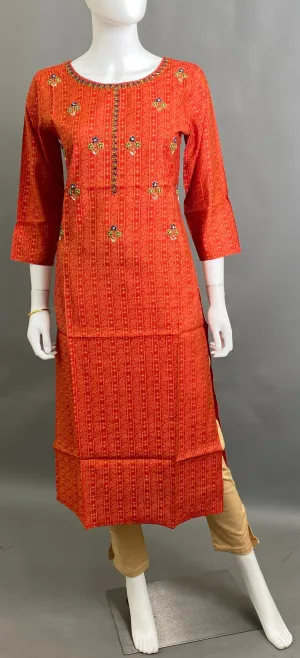 Red Muslin Bandini Straight Kurti