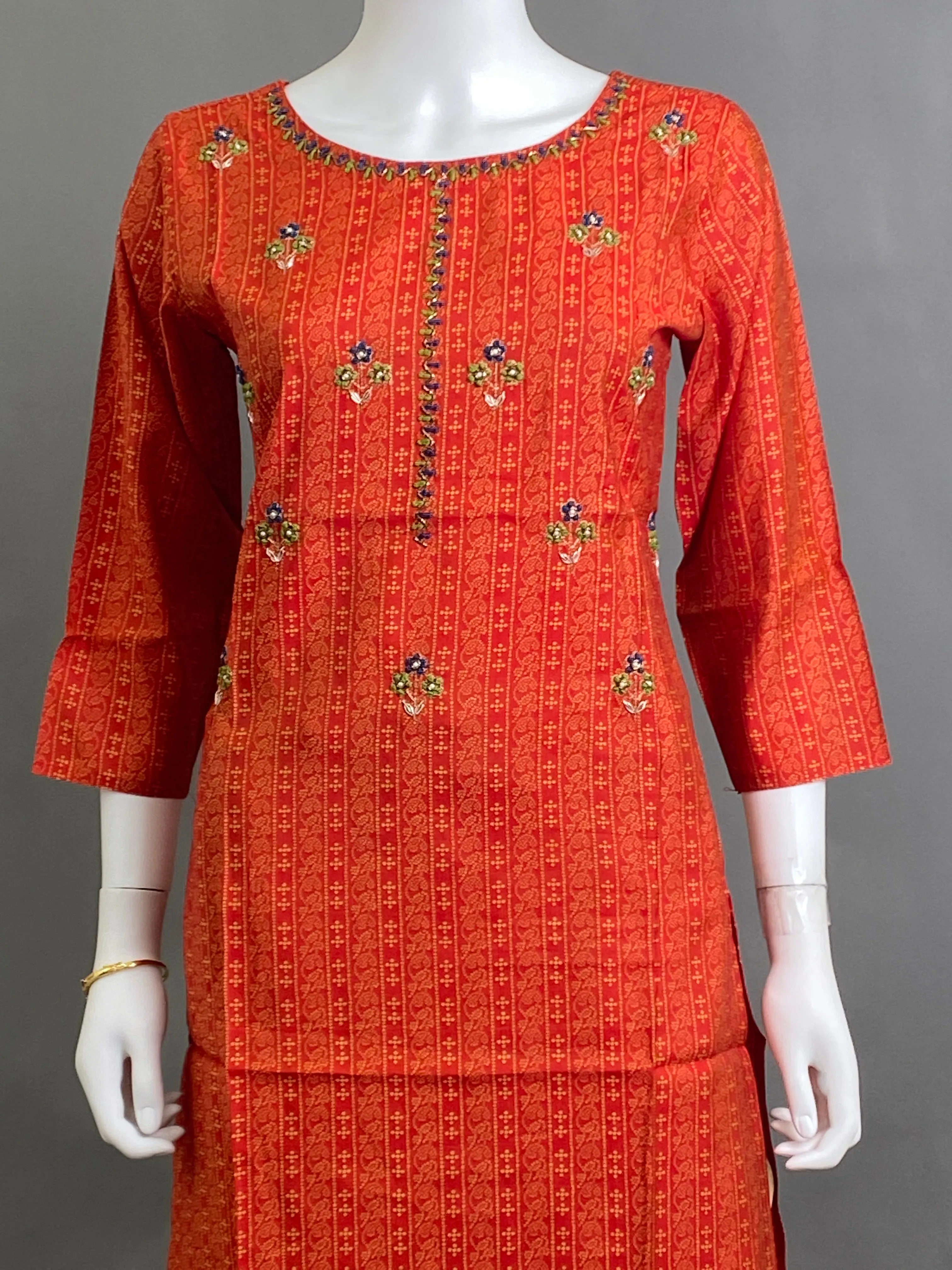 Red Muslin Bandini Straight Kurti