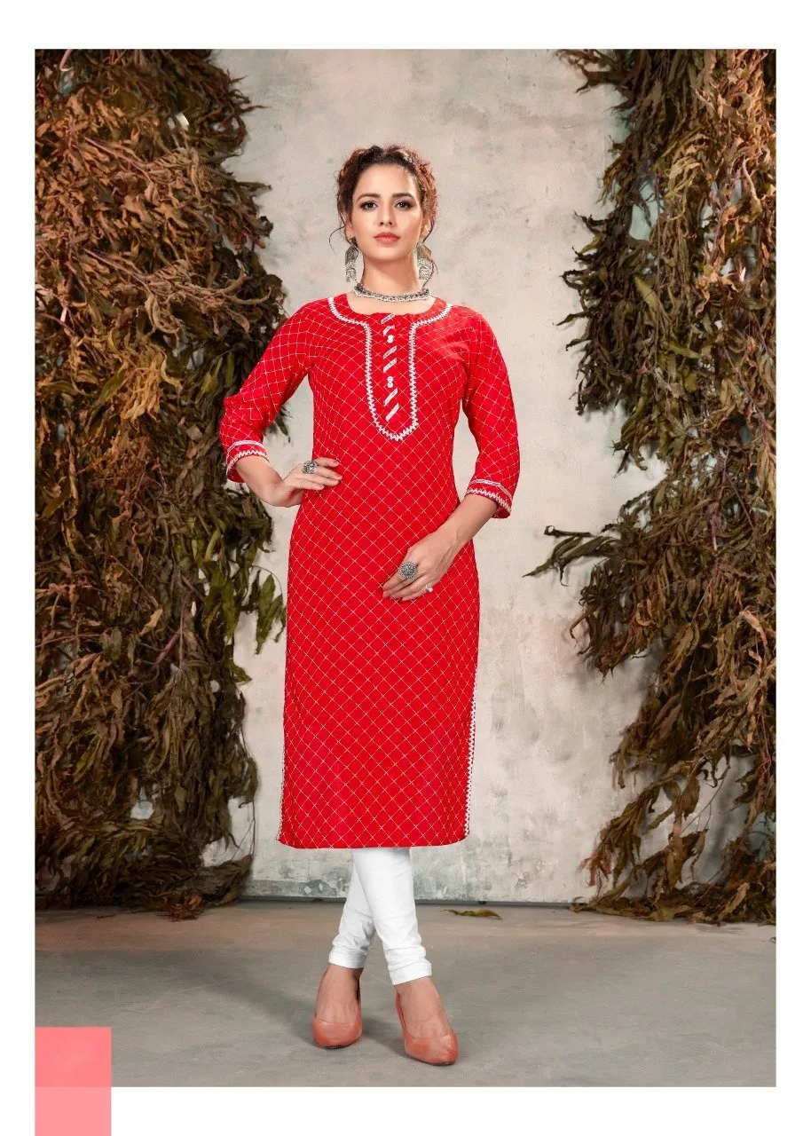 Red Rayon Kurta for Women