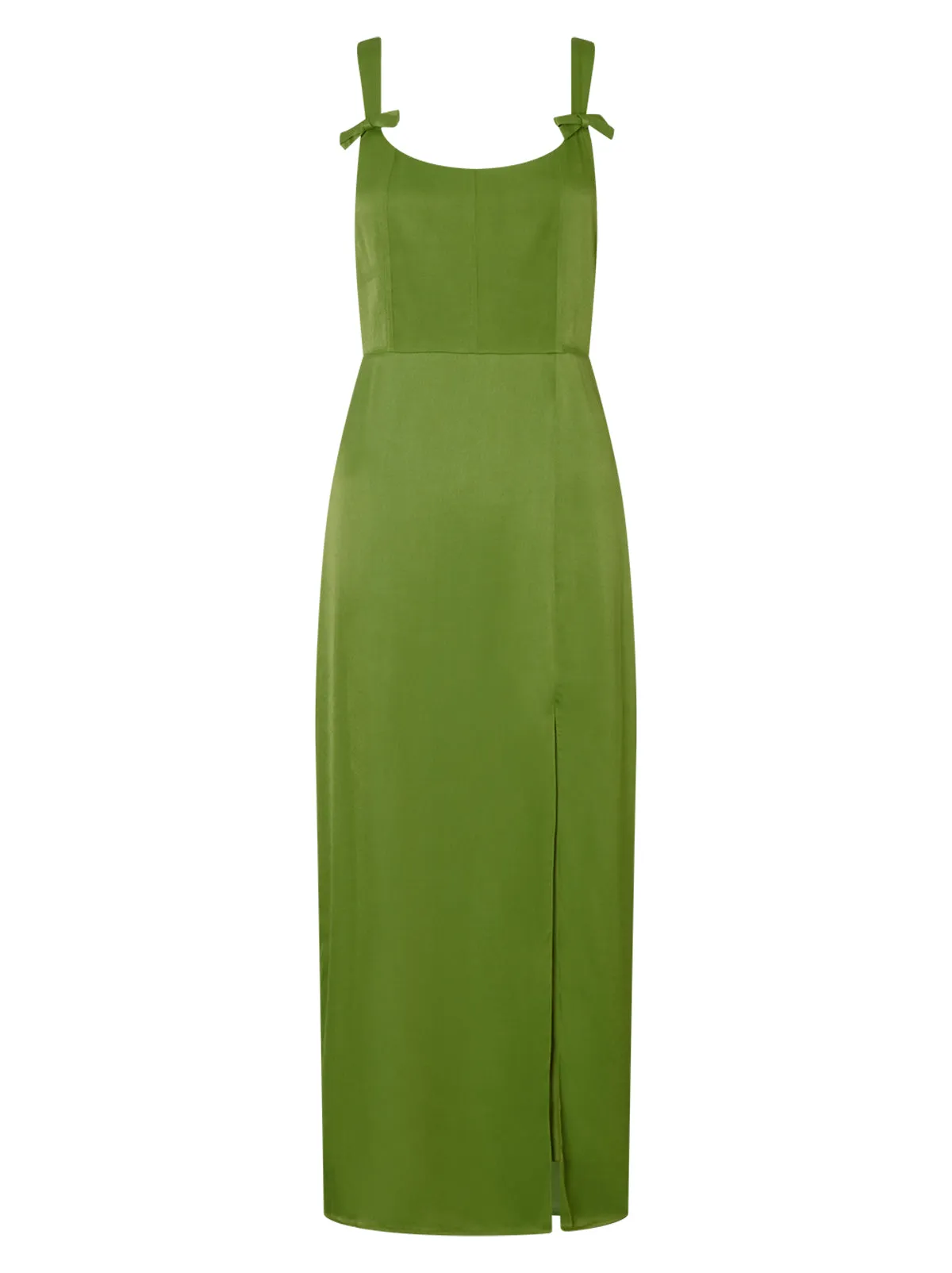 Rosalind Kiwi Green Satin Midi Dress