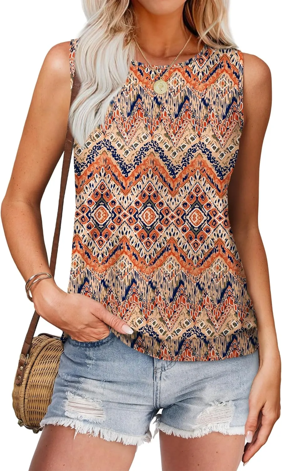 SAMPEEL Womens Tank Tops Loose Fit Casual Round Neck Sleeveless Summer Tops Trendy Vacation Clothes 2025