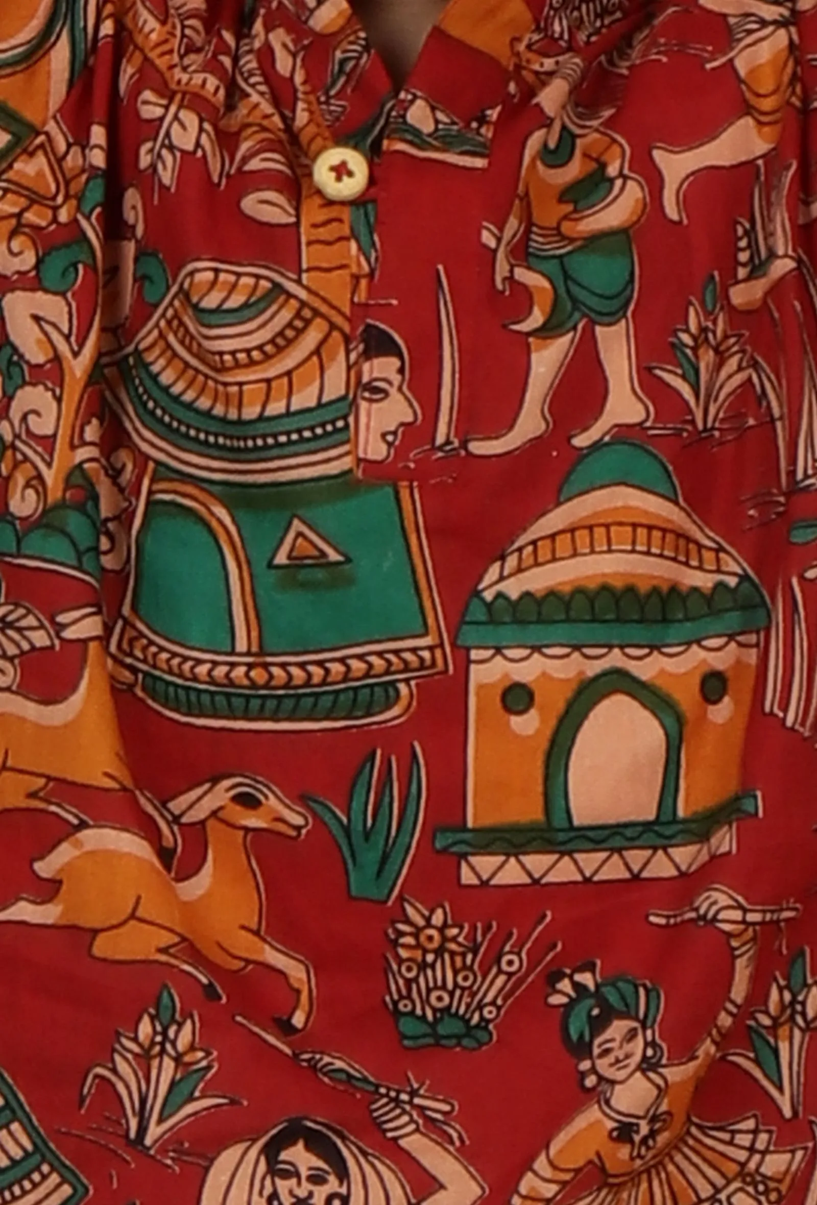 Set Of 2: Laksh Red Kalamkari Printed Cotton Kurta & Maroon Red Pyjama