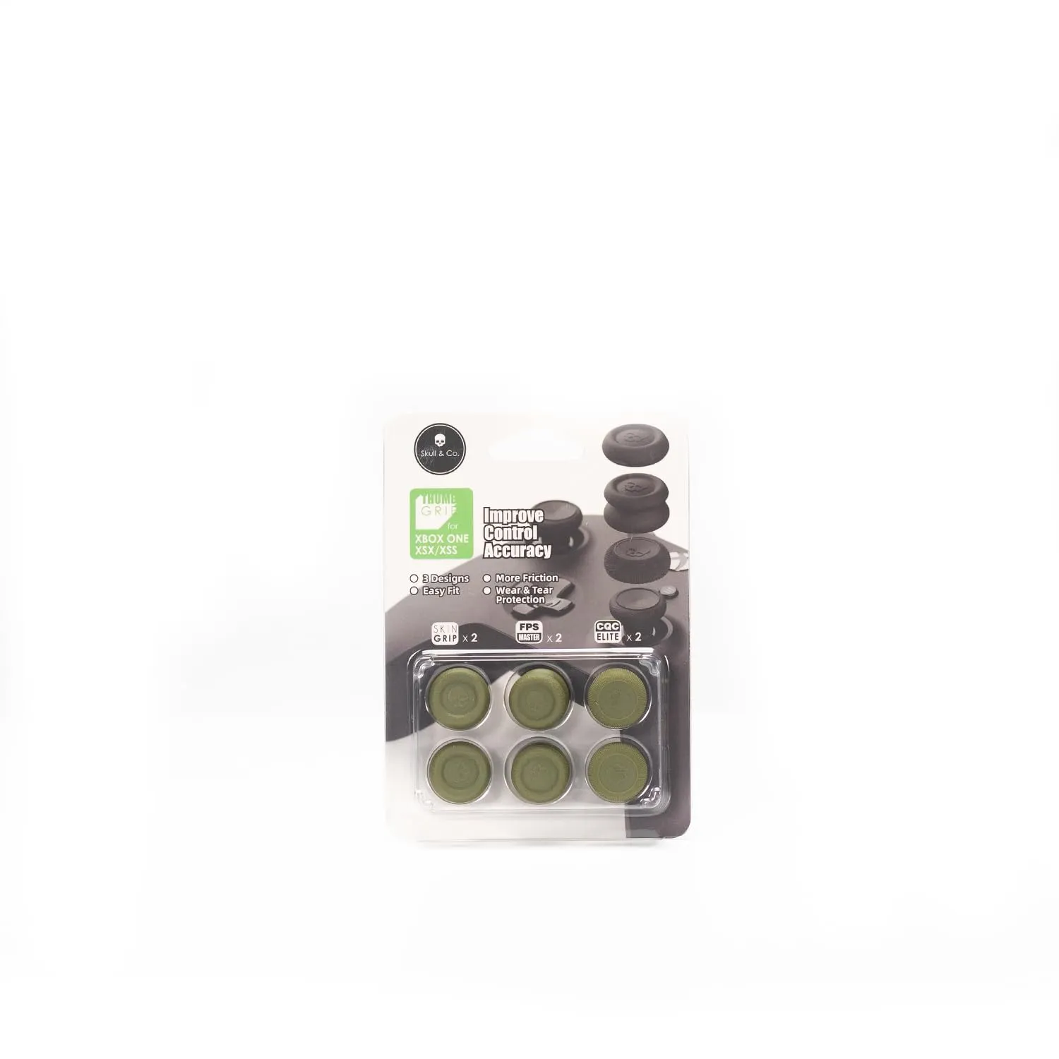 Skull & Co. Skin, CQC and FPS Thumb Grips Joystick Cap Analog Stick Cover for Xbox Controller- OD Green, Set of 6