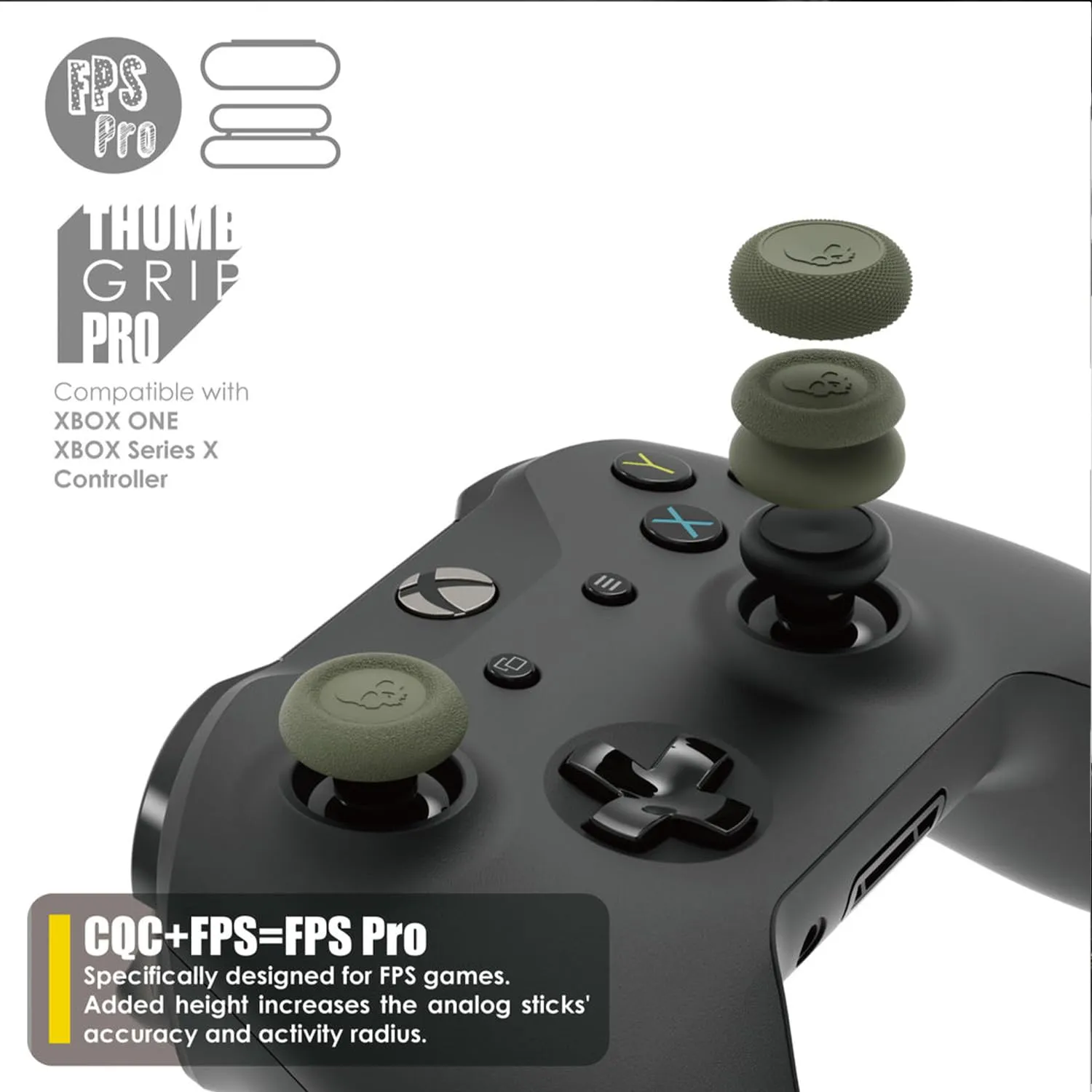 Skull & Co. Skin, CQC and FPS Thumb Grips Joystick Cap Analog Stick Cover for Xbox Controller- OD Green, Set of 6