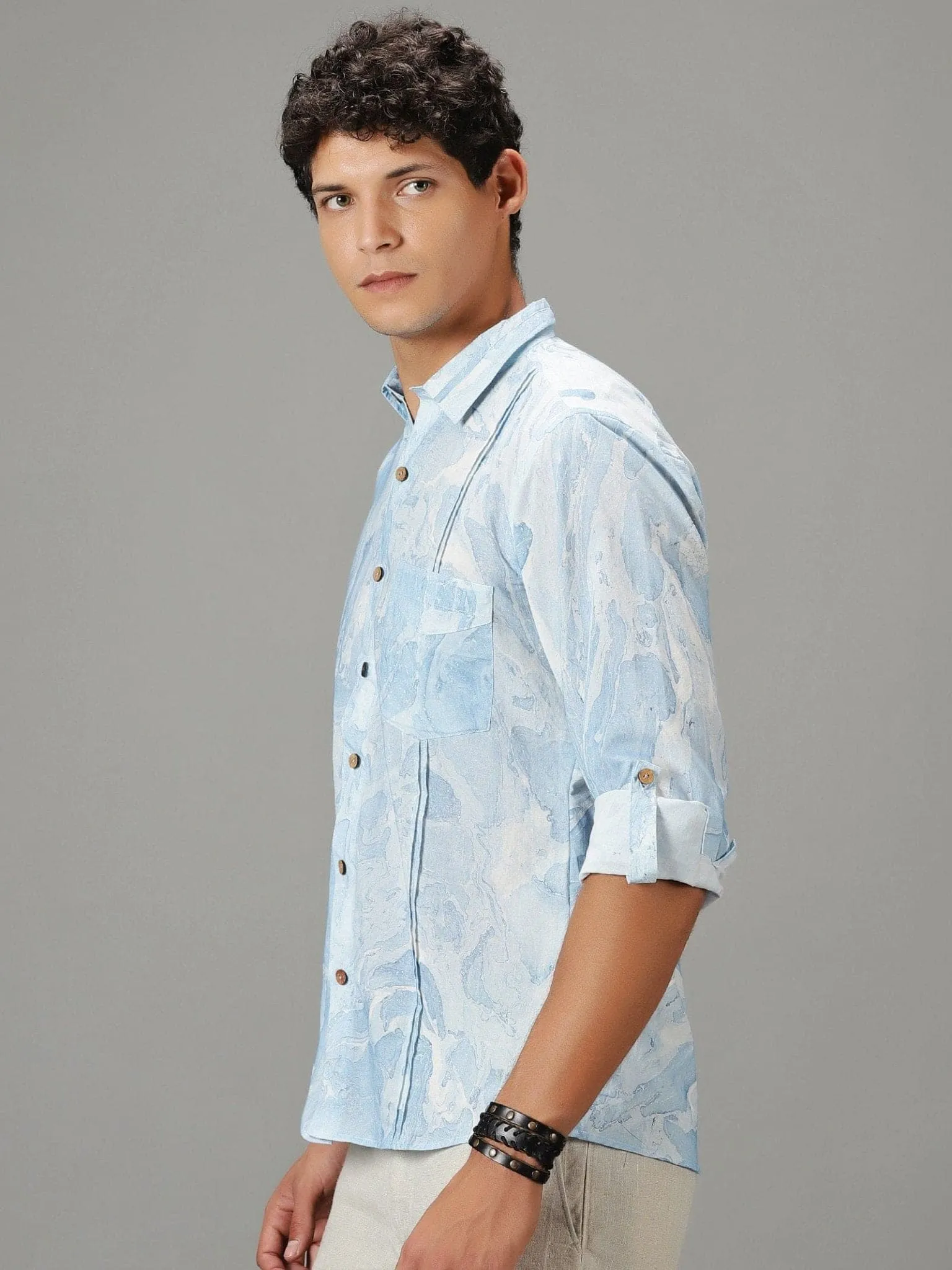 Sky Blue Hand Dyed Men's Shirt.
