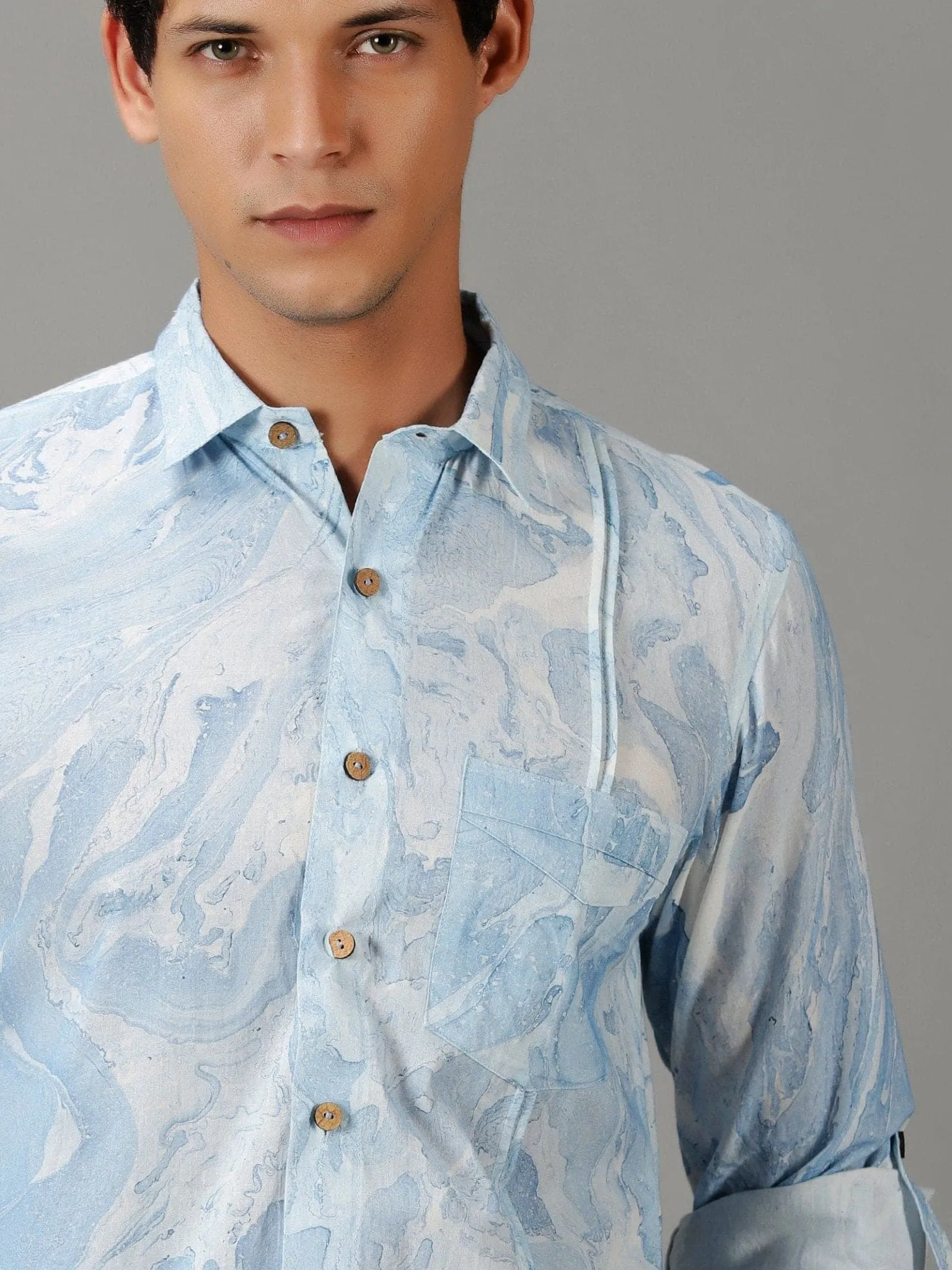 Sky Blue Hand Dyed Men's Shirt.