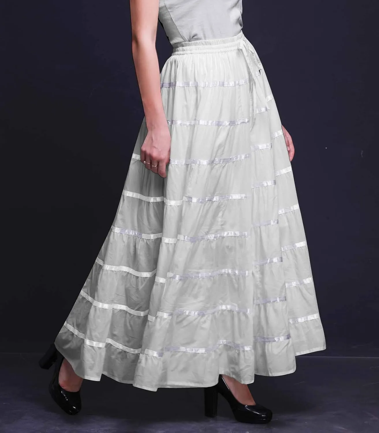 Solid Long Maxi Cotton Beach Wear Skirt for Women Elastic Waist Skirt Summer Wear