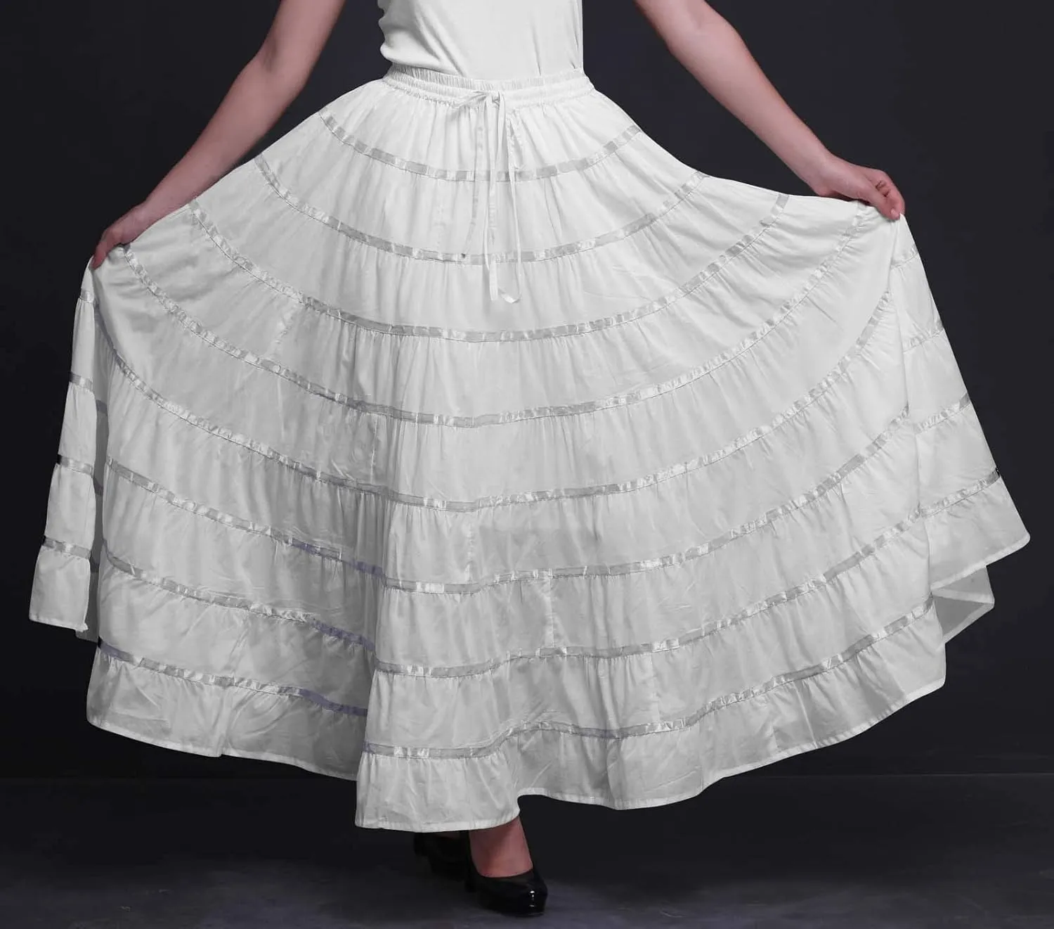 Solid Long Maxi Cotton Beach Wear Skirt for Women Elastic Waist Skirt Summer Wear