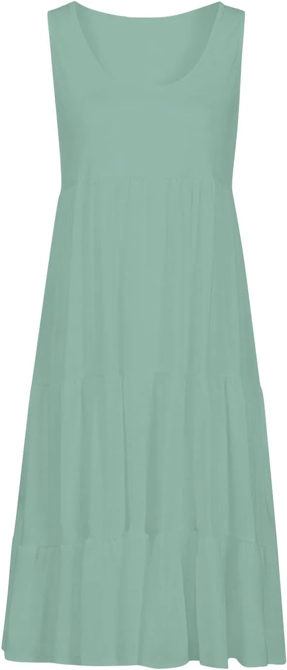 Sundresses for Women 2025 Sleeveless Cute Petite Mini Dress Tiered Summer Flowy Boho Sundress Beach Wear
