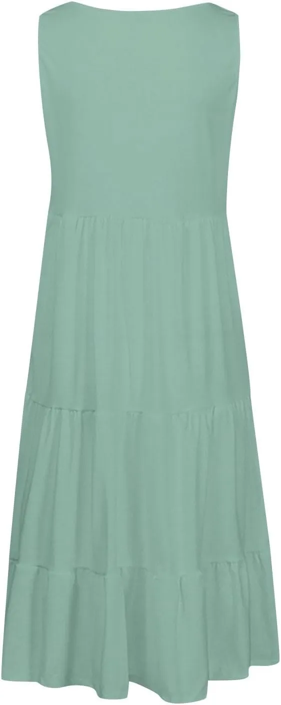Sundresses for Women 2025 Sleeveless Cute Petite Mini Dress Tiered Summer Flowy Boho Sundress Beach Wear