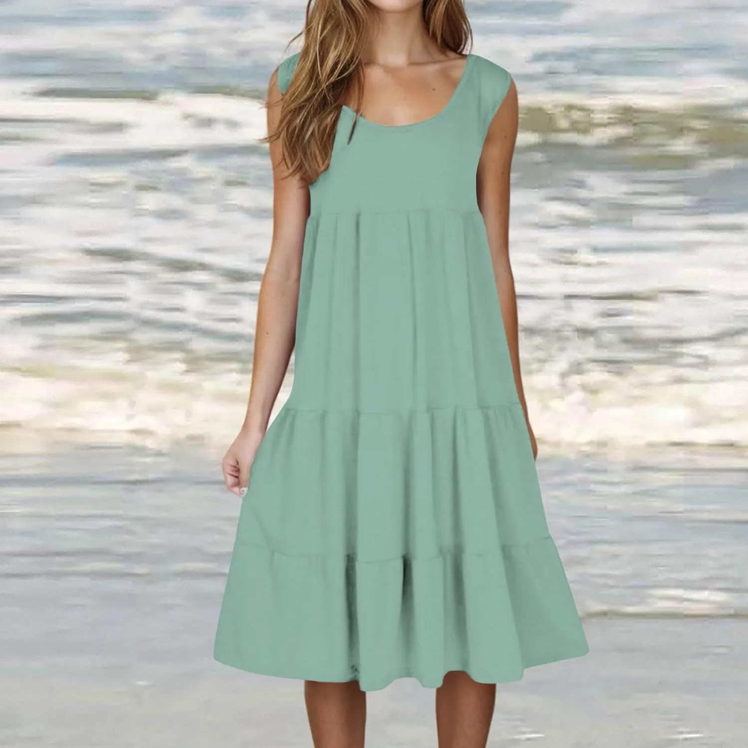 Sundresses for Women 2025 Sleeveless Cute Petite Mini Dress Tiered Summer Flowy Boho Sundress Beach Wear